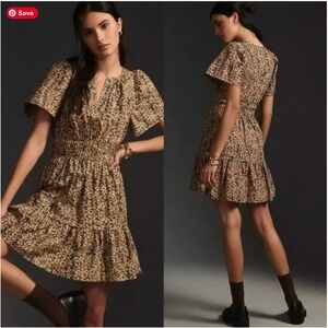 Women's Anthropologie Somerset Animal Print Short Sleeve‎ Mini Dress XL